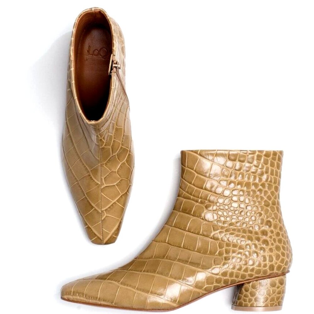 LoQ Matea Pepita Croc Bootie Light Beige Leather Women's Boots - New!